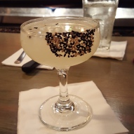 A sake, lemongrass and sesame seed cocktail in San Juan, PR.